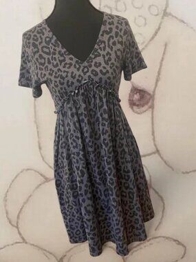 y2k leopard print ruffle babydoll mini dress emo scene - size xs -